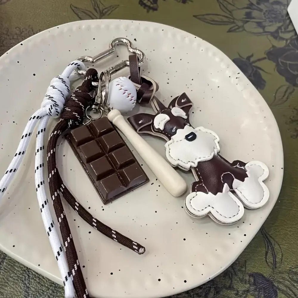 Bag Charm, Schnauzer Brown and White Key Holder, NEW - Picture 4 of 6